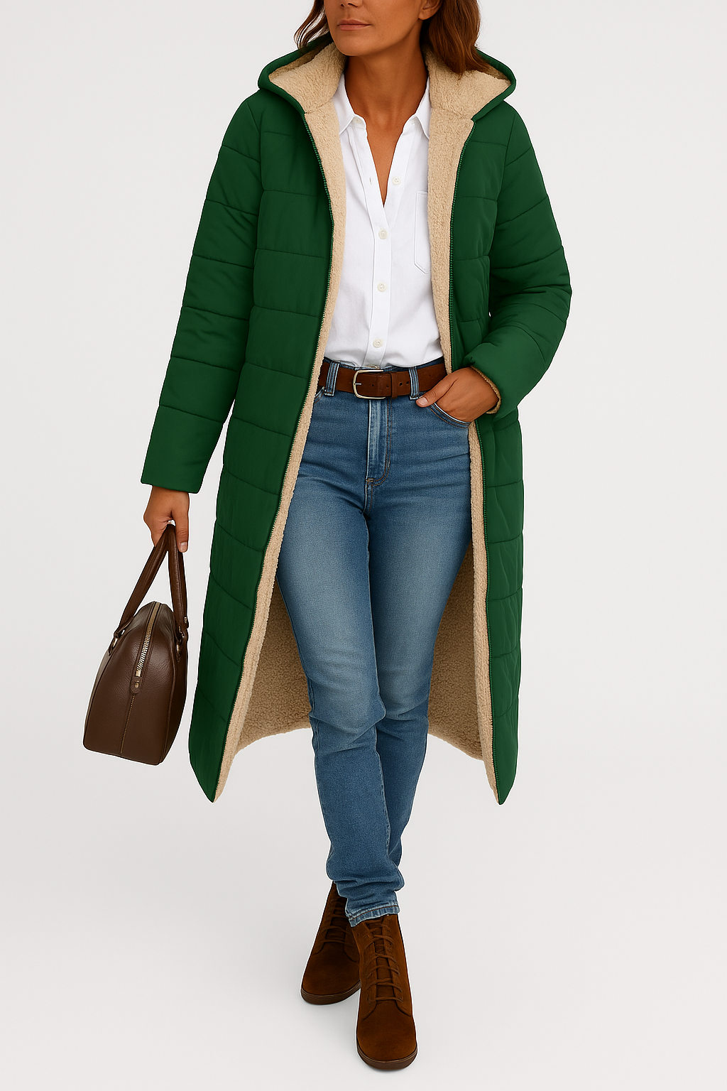 Kurtka zimowa z podszewką sherpa o długim kroju