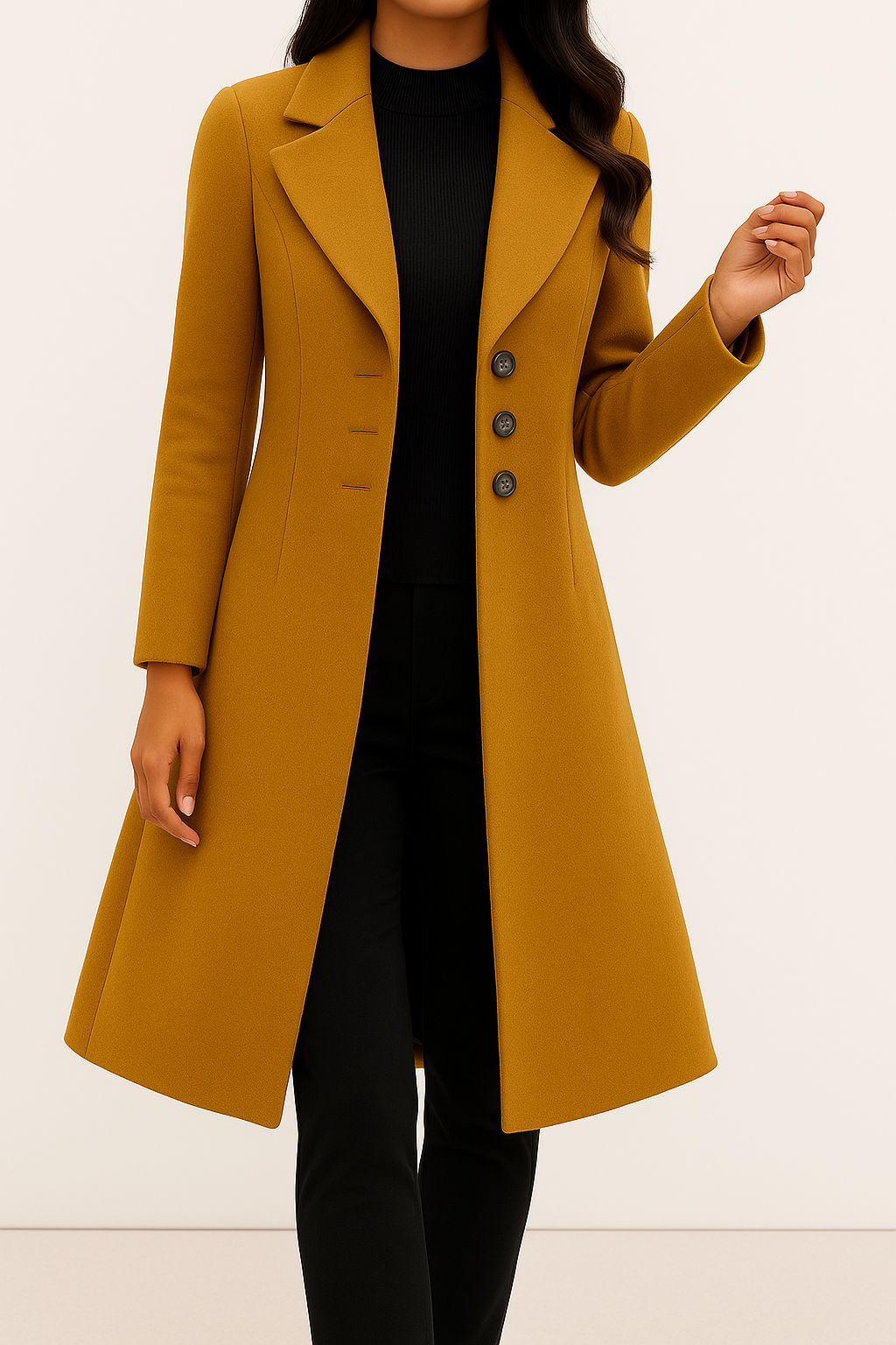 Wełniany Płaszcz z Długim Rękawem